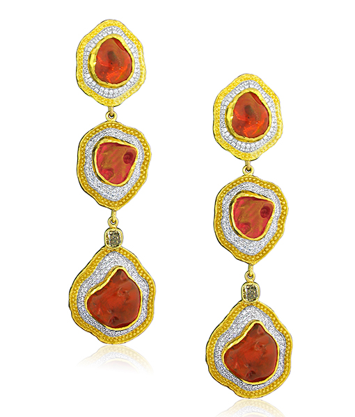 Victor Velyan Fire Opal and Diamond Earrings