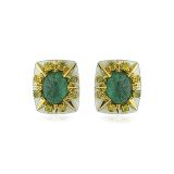 Tony Duquette Mother of Pearl and Carved Emerald Earrings