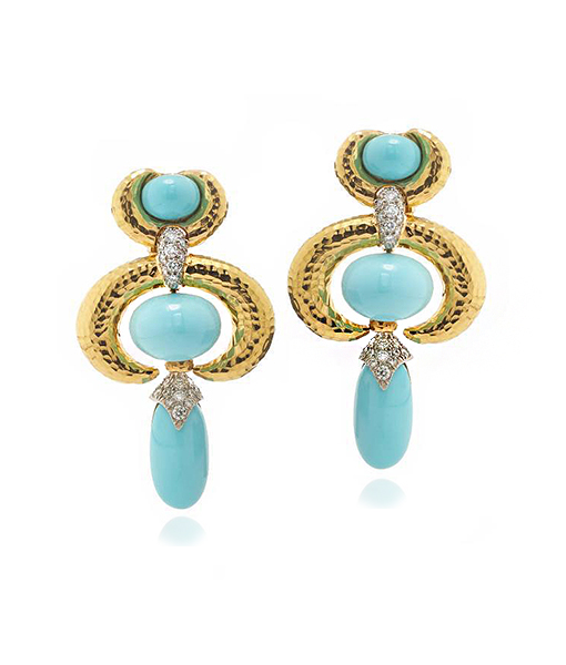 David Webb Turquoise Crescent Earrings