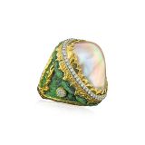 Victor Velyan Mauve Pearl Ring with Verde Patina