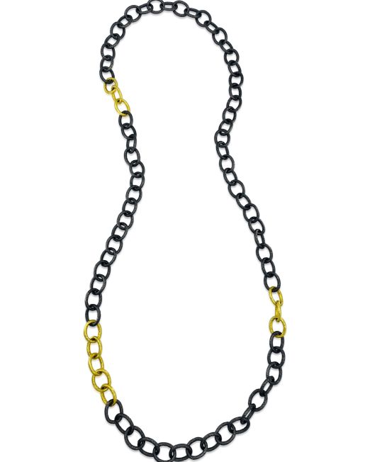 Long Blackened Silver & Gold Link Chain