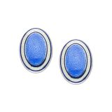 Deakin & Francis Small Domed Oval Sky Blue Enamel Spring Link Cufflinks