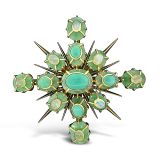 Tony Duquette Emerald Turquoise and Moonstone Pendant