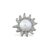 Tony Duquette Pearl and Diamond Ring