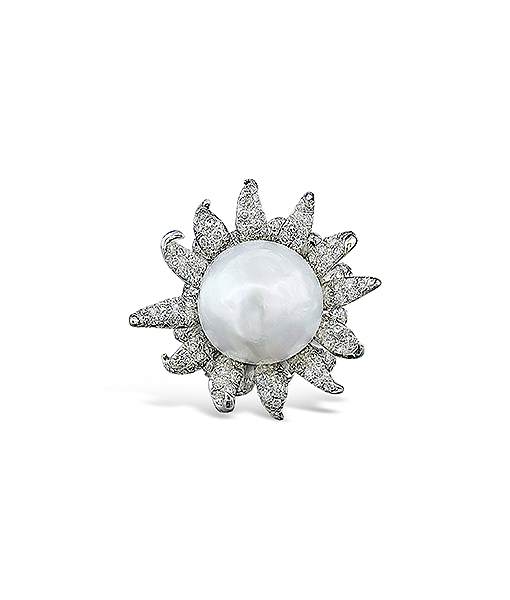 Tony Duquette Pearl and Diamond Ring