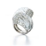 David Webb Twilight Collection Crossover Rock Crystal and Diamond Ring