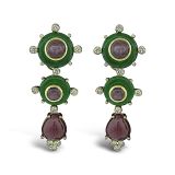 Tony Duquette Star Ruby Agate and Diamond Earrings