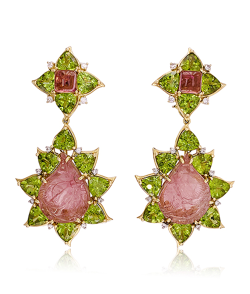 Tony Duquette Tourmaline and Peridot Earrings