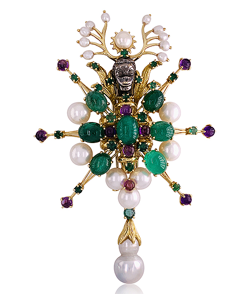 Tony Duquette Emerald Amethyst Diamond Pendant