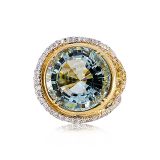 Tony Duquette Aquamarine and Diamond Ring with Sapphires