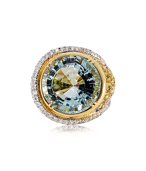 Tony Duquette Aquamarine and Diamond Ring with Sapphires