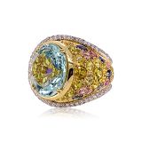 Tony Duquette Aquamarine and Diamond Ring with Sapphires