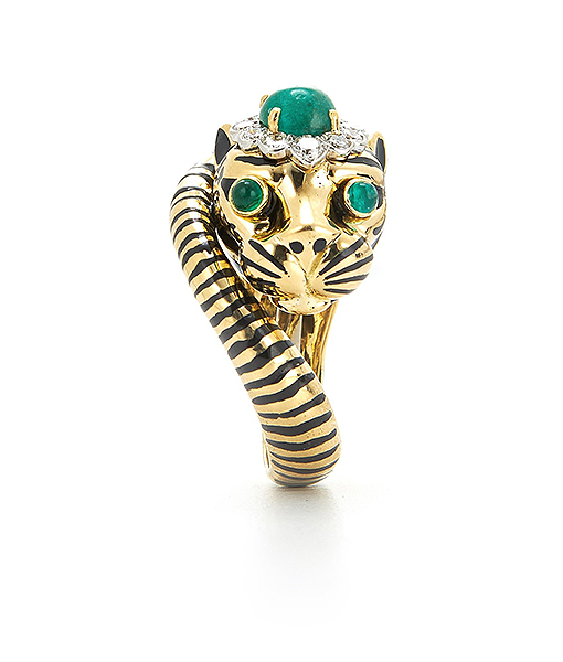 David Webb Kingdom Tiger Ring with emerald eyes