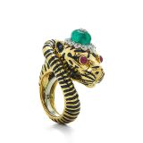 David Webb Kingdom Tiger Ring with ruby eyes