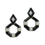 David Webb Black Enamel Diamond Earrings