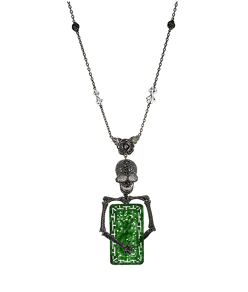 Lydia Courteille Skull Jade Necklace Tsavorite Diamonds