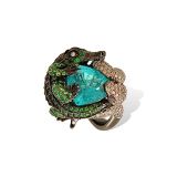 Lydia Courteille Paraiba Ring with Alligator and Snake