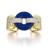 David Webb Olympus Cuff Lapis lazuli Diamonds Chased