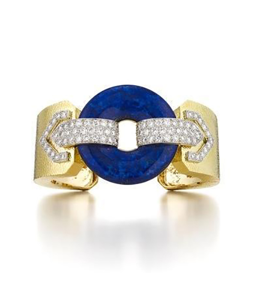 David Webb Olympus Cuff Lapis lazuli Diamonds Chased