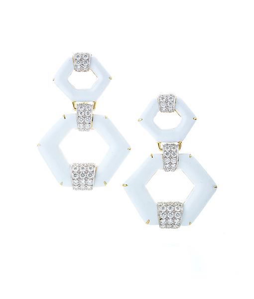 David Webb Manhattan Minimalism White Enamel Earrings