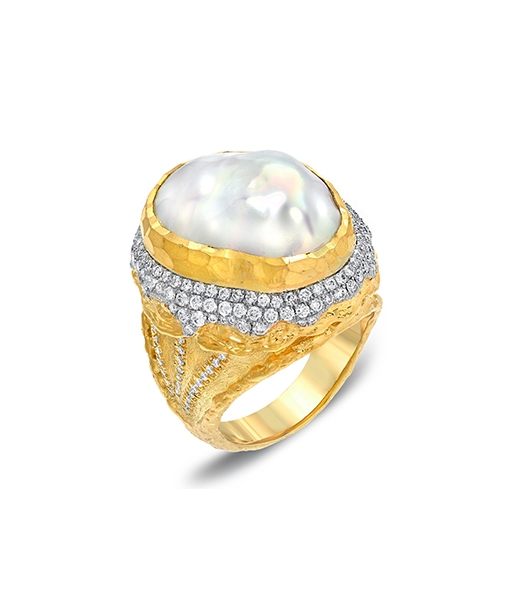 Victor Velyan Baroque Pearl and Diamond ring