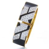 David Webb Manhattan Minimalism Bracelet Diamond Black Enamel Cuff