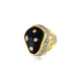 Victor Velyan Black Tourmaline and Diamond Ring