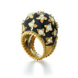 David Webb Star Diamonds Black Enamel Ring