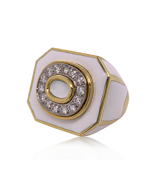 David Webb White Enamel Diamond Ring