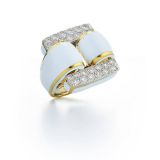 David Webb Tire Ring Brilliant-cut Diamonds White Enamel