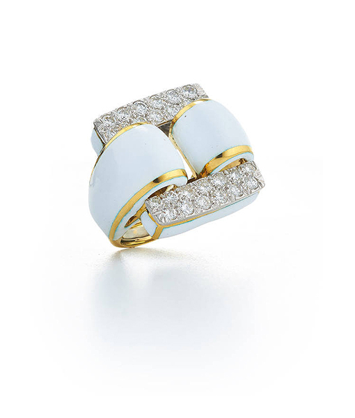 David Webb Tire Ring Brilliant-cut Diamonds White Enamel