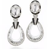 David Webb Midnight Rock Crystal Diamond Black Enamel Earrings