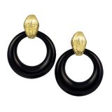 David Webb Black Onyx Hammered Earrings