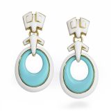 David Webb Scroll Hoop Turquoise White Enamel Earrings