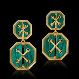 David Webb Cross Stitch Yellow Gold and Malachite Earrings