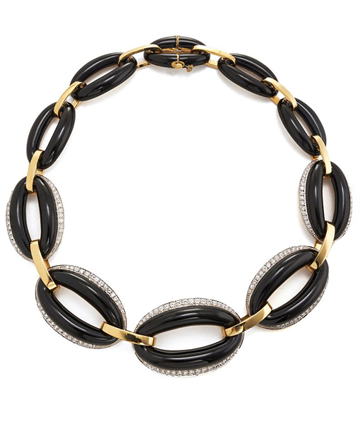 David Webb Black Enamel Diamond Necklace