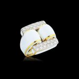 David Webb Tire Ring Brilliant-cut Diamonds White Enamel