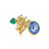 David Webb Emerald Sapphire Diamond Ring