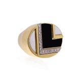 David Webb Black White Enamel Diamond Ring