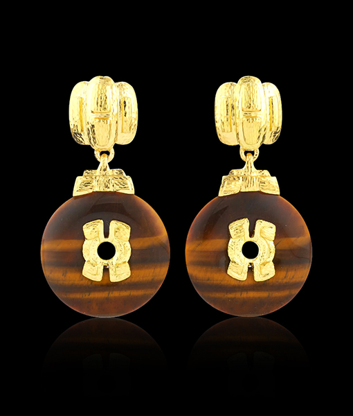 David Webb Tiger's Eye Disk Earrings