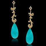 Long Diamond Earrings with 37.51 Carat Amazonite Drops