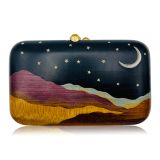 Silvia Furmanovich Marquetry Desert Moon Stars Clutch Light Brown Diamonds Citrine Clasp