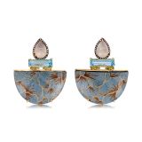 Silvia Furmanovich Marquetry Blue Ginkgo Leaf Earrings Blue Topaz Diamonds