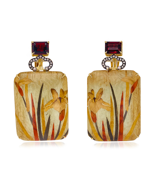 Silvia Furmanovich Orchid Marquetry Earrings