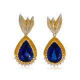 Victor Velyan Diamond and Tanzanite Earrings