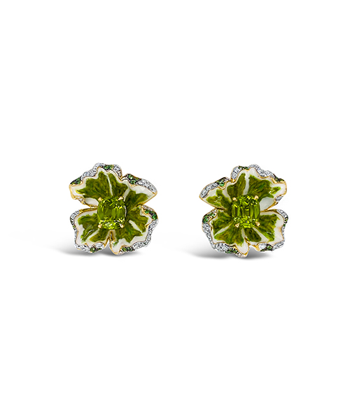 Victor Velyan Peridot Enamel Flower Earrings