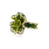 Victor Velyan Peridot Enamel Flower Ring