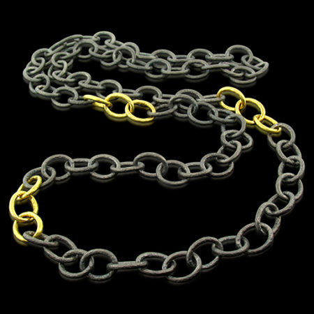 Long Blackened Silver & Gold Link Chain