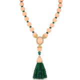 Andreoli Necklace with coral and Emerald Tassels