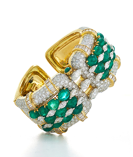 David Webb Continental Emerald and Diamond Bracelet